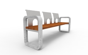 street furniture, concrete, smooth concrete, seating, steel backrest, wood seating