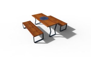 tänavamööbel, aluminium, muud, piknikukomplekt, iste, varssavi jaoks, odlew aluminiowy, puidust seljatugi, puidust iste, laud, male