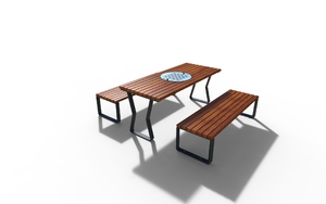 tänavamööbel, aluminium, muud, piknikukomplekt, iste, varssavi jaoks, odlew aluminiowy, puidust seljatugi, puidust iste, laud, male